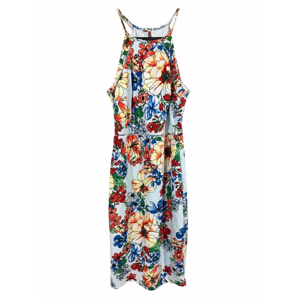 Premier Amour Floral Midi Dress Sz 2 Blue Cottagecore Coastal Wedding Guest Boho